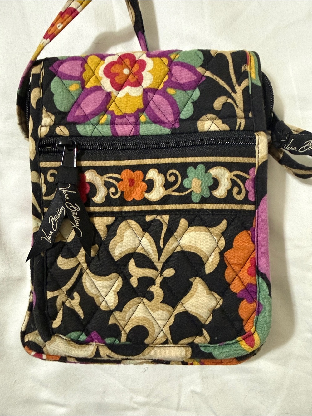 Vera Bradley Black Quilted Crossbody with Multicolor Floral Pattern